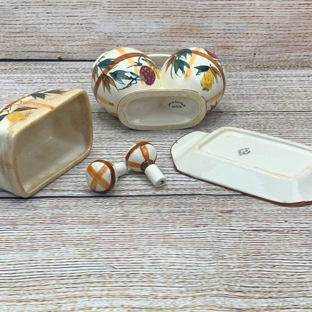 Vintage NASCO‎ Hand Painted Fruit Ceramic Oil Vinegar Butter Dish